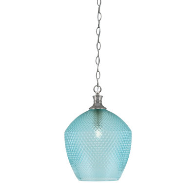 Quapaw Zola Chain Hung Pendant With 12" Turquoise Textured Glass