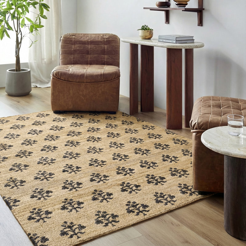 Moroccan Hand Woven Area Rug, Rectangle 200 x 275 cm, Beige/Charcoal