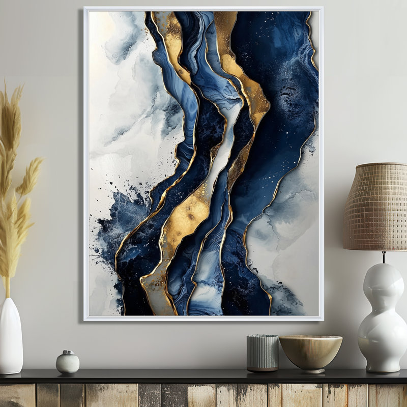 Art mural Spradlin Coastal Waterfall Of Marble II - Shapes, Reproduction avec cadre flottant, H 44 po x l 34 po, Blanc