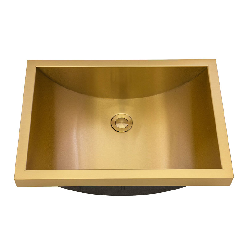 Lavabo de salle de bain rectangulaire encastré en acier inoxydable semi-encastré 20 po x 14 po Ruvati , Or brossé