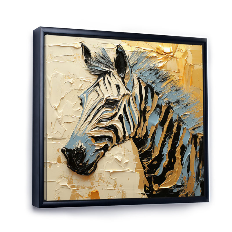 Noir, jaune, zèbre, zèbre encadré sur toile, H 24 po x l 24 po x P 1 po, Noir