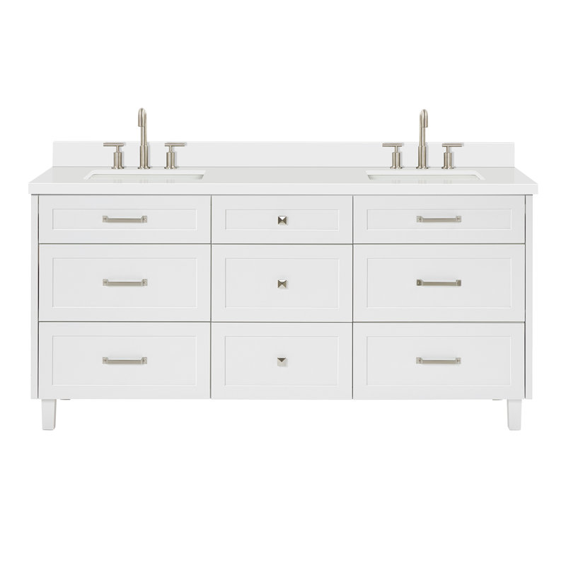 Meuble-lavabo double 73 po ARIEL Monroe, Blanc, 72" - 73", Pure White Quartz