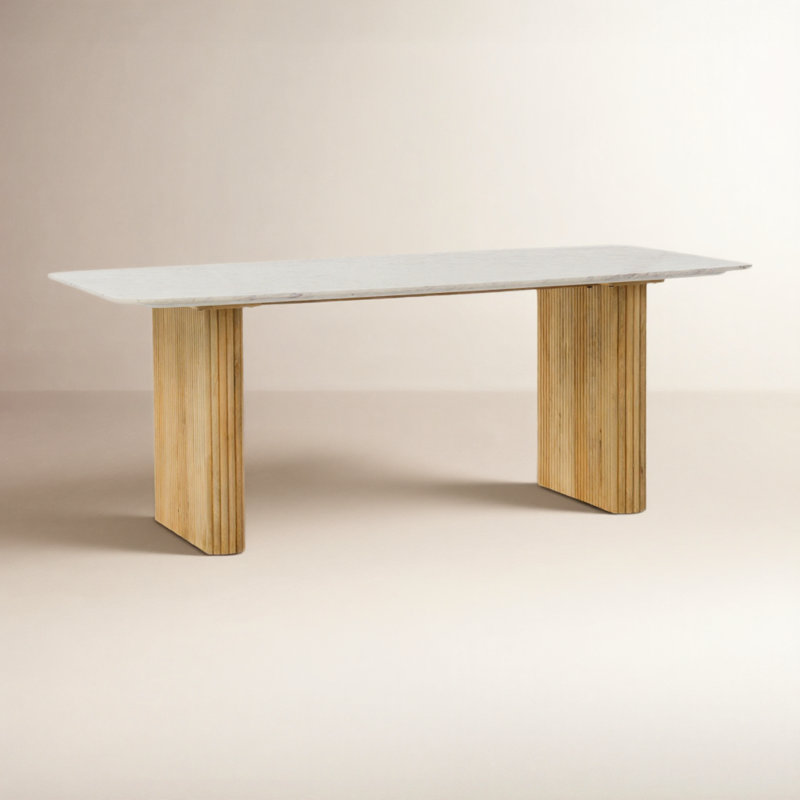 Carmela Marble Top Solid Wood Base Dining Table