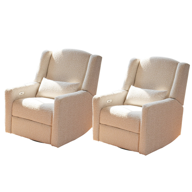 Ivory Bouclé Power Recliner With USB Charging – Modern Wingback Armchair For Living Room Or Nursery -Beige（Set Of 2）