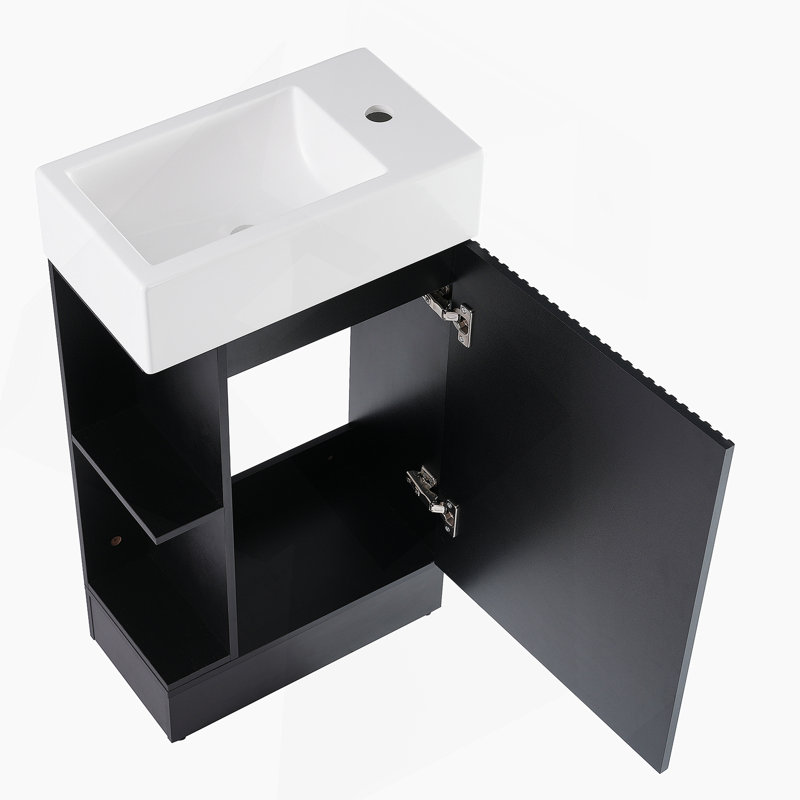 Meuble-lavabo 18,6 po avec lavabo, meuble-lavabo avec tablette à deux niveaux, orientation gauche ou droite, noir (WF308491 nouvelle couleur)