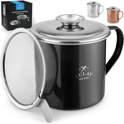 Zulay Kitchen Bacon Grease Strainer - Black