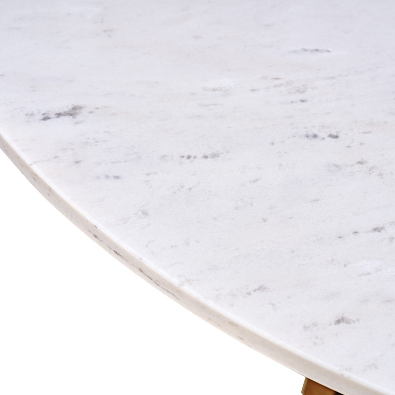 Comsa 36" Modern Minimalist Natural Marble-Top Coffee Table With Solid Wood Base