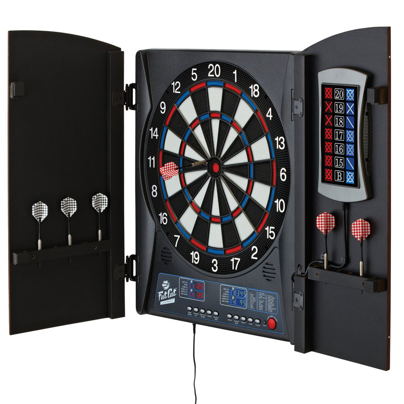 Fat Cat Mercury Electronic Dartboard and Cabinet Set with Darts