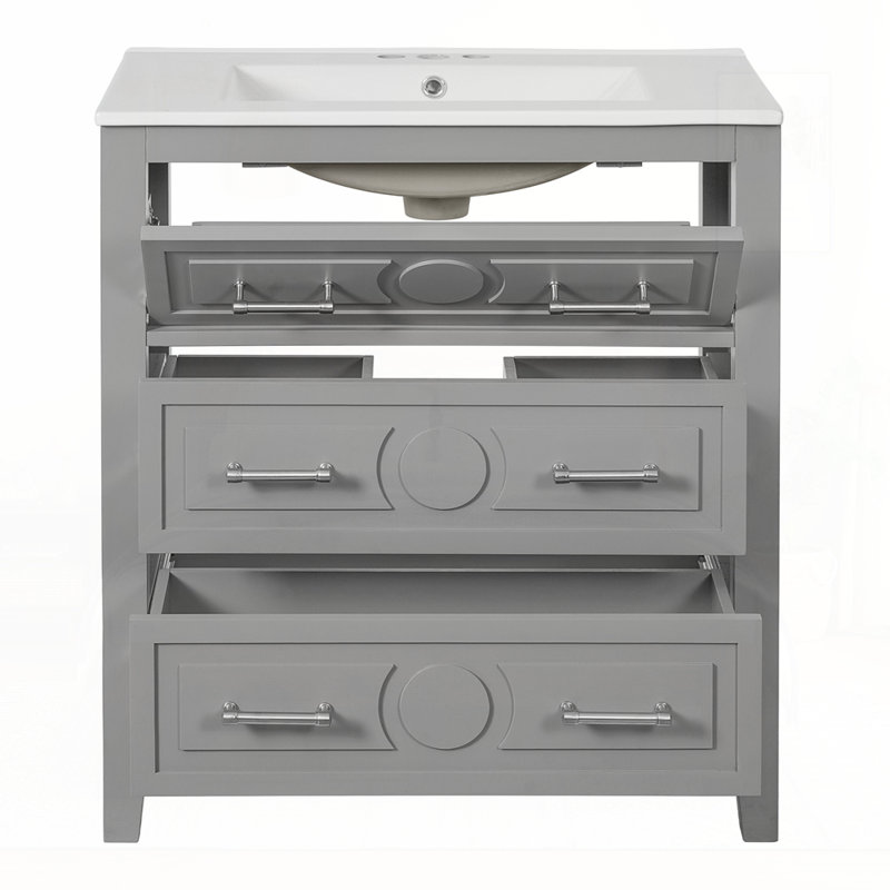 Meuble-lavabo 30 po avec lavabo en céramique, Gris