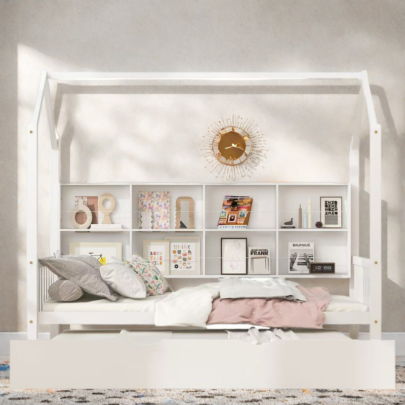 Lit en bois avec couchette et tablettes, Simple