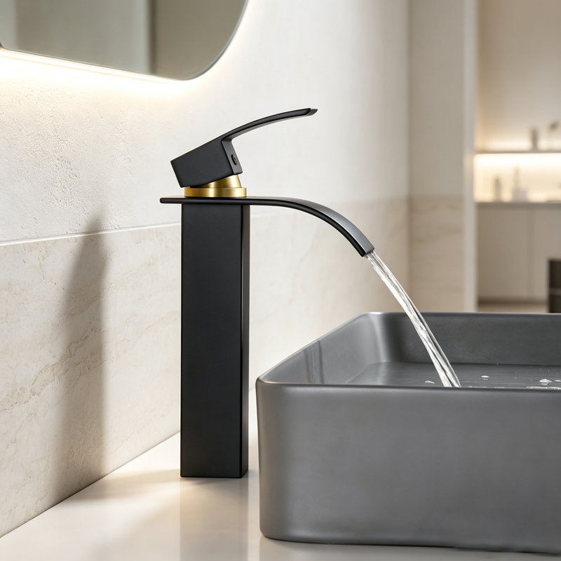Robinet de lavabo vasque à cascade en acier inoxydable 304, robinet de lavabo de salle de bain monotrou, robinet de meuble-lavabo à poignée levier