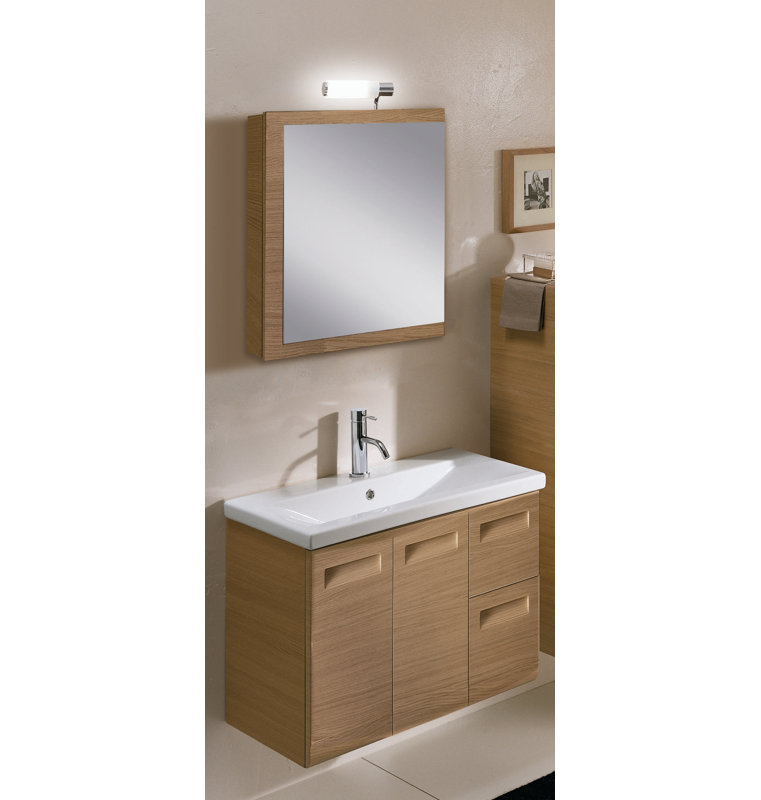 Ensemble de meuble-lavabo mural simple 32 "avec miroir Intégral, Blanc lustré