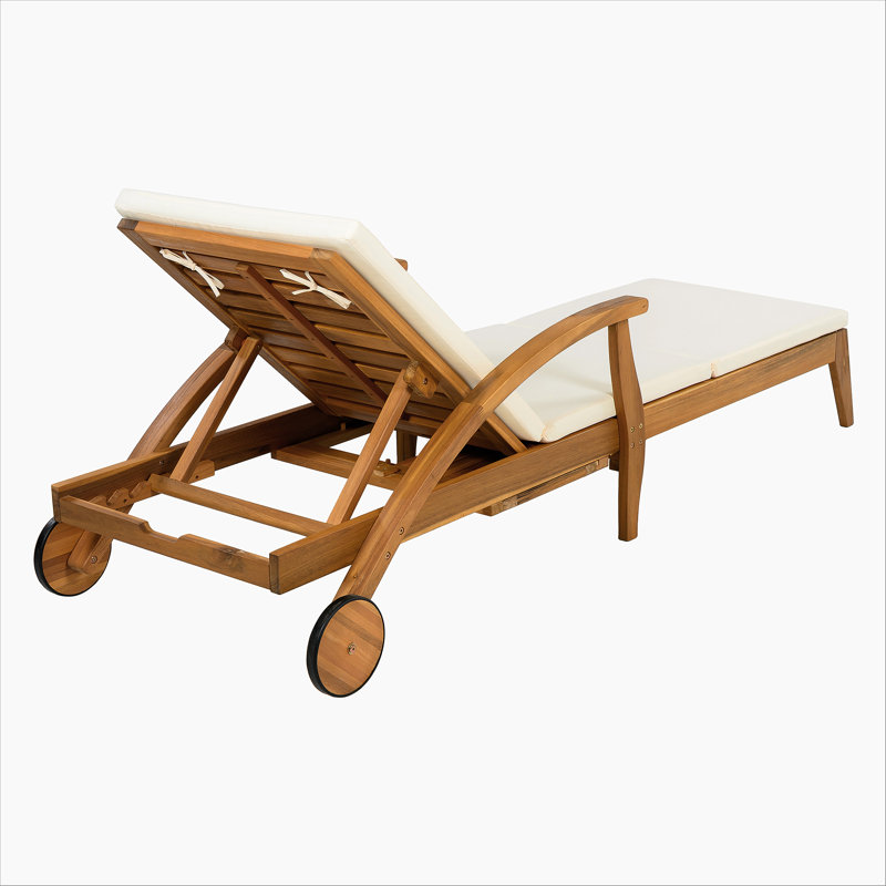 Ensemble de tables d'extérieur inclinables - Comprend un coussin de 2 pouces et une chaise longue à dossier réglable avec roulettes et une table d'appoint en bois pliable et ajustable pour le porche