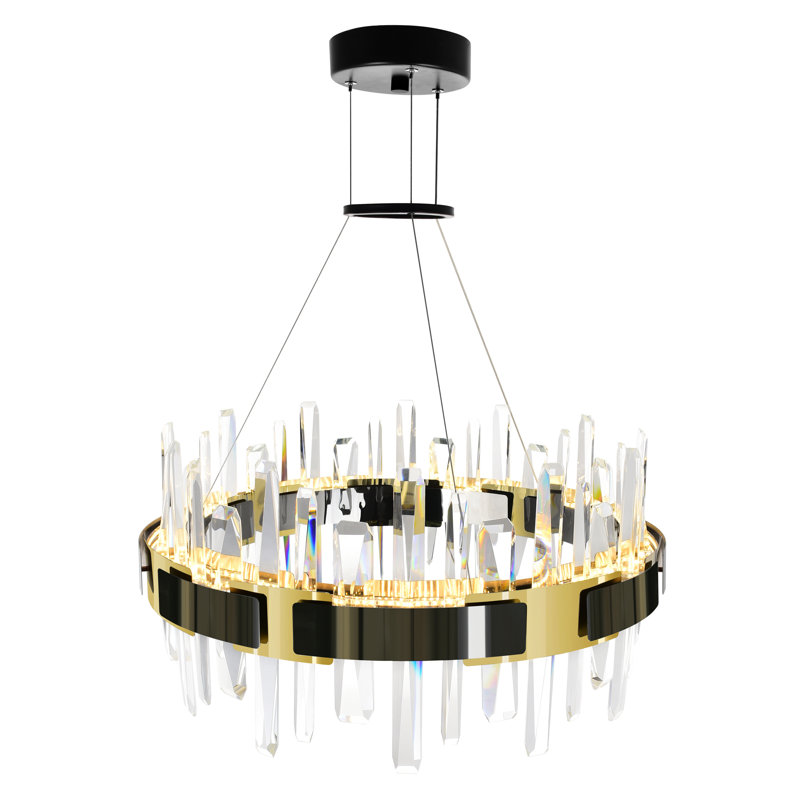 24'' Pearl Black Modern Chandelier with Adjustable Hanging Height for Dining Room, Kitchen, Foyer – Integrated LED Light