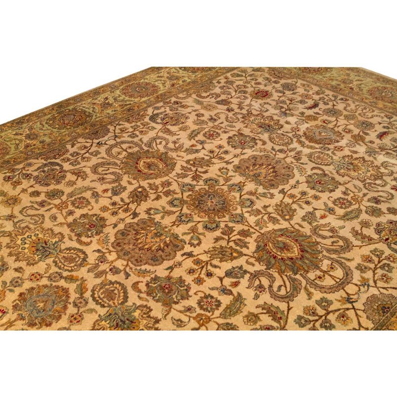 Tapis oriental brun / beige / jaune en laine noué à la main 8 pi 11 po x 12 pi 2 po Oriental
