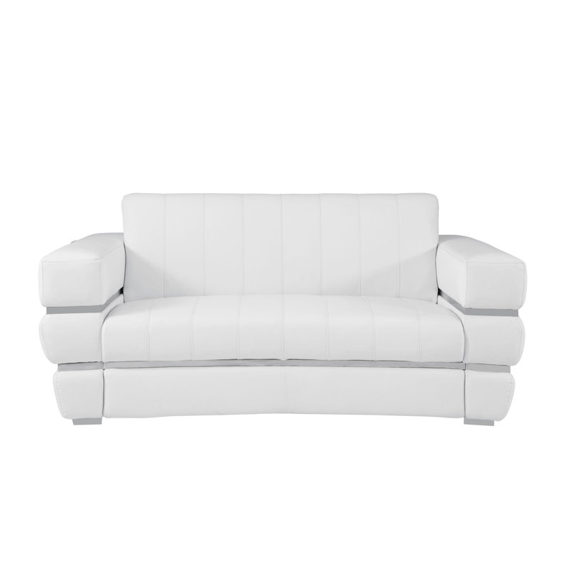 Monza Top Grain Italian Leather Loveseat, White Genuine Leather