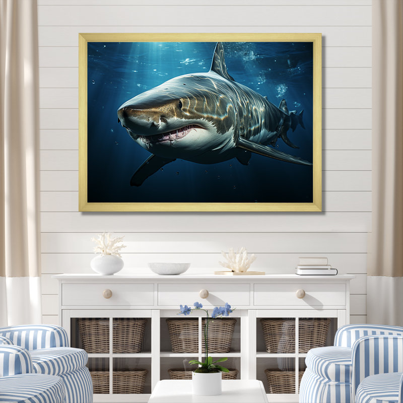 " Oceans Blue Ghost Shark Photography ", 16" H x 32" W x 1" D, Gold Single Picture Framed