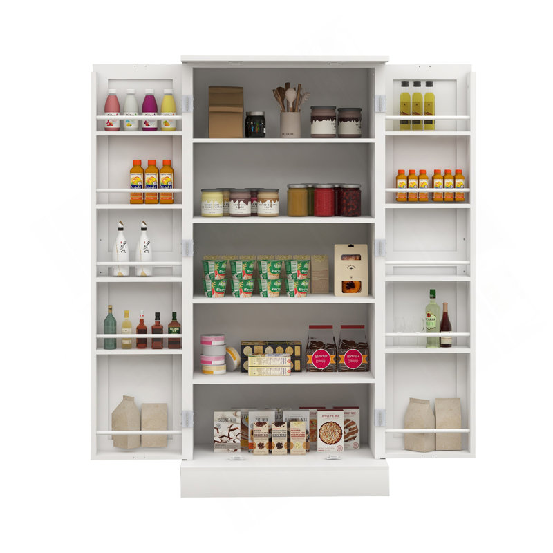 50" LED Kitchen Pantry Cabinet,Freestanding Buffet Cupboards Sideboard With 2 Doors With Racks And 2 Adjustable Shelves For Kitchen, Living Room And Dinning Room-White