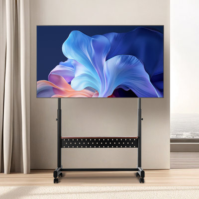 Heavy-Duty Mobile TV Stand for 55-100" Screens - Height Adjustable Cart with Media Tray, Supports 205lbs (Max VESA 800x600mm) for Large Flat & Curved