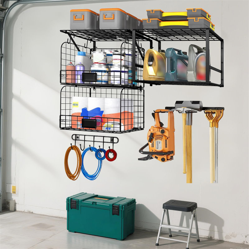 Garage Shelf Wall Mounted With Wire Baskets