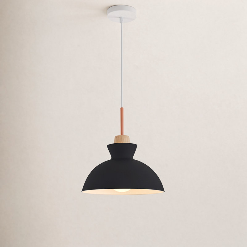 Ozma 1-Light Adjustable Aluminum Dome Pendant, Black