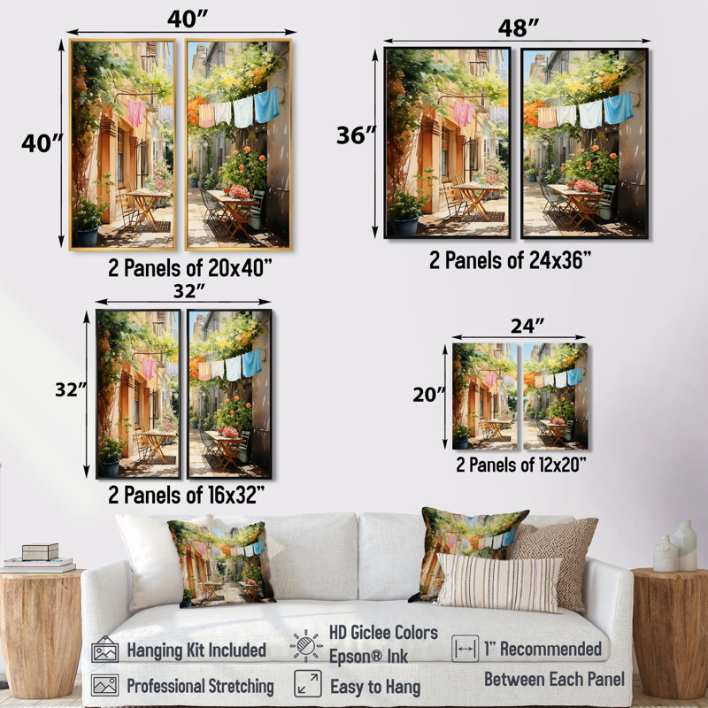 Jour de lessive en Italie III - Illustration, art mural, H 36 po x l 48 po, Reproduction encadrée sans passe-partout