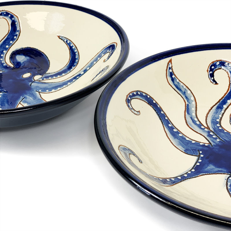Calliope 500ml Handmade Ceramic Pasta Bowl, White/Blue/Black