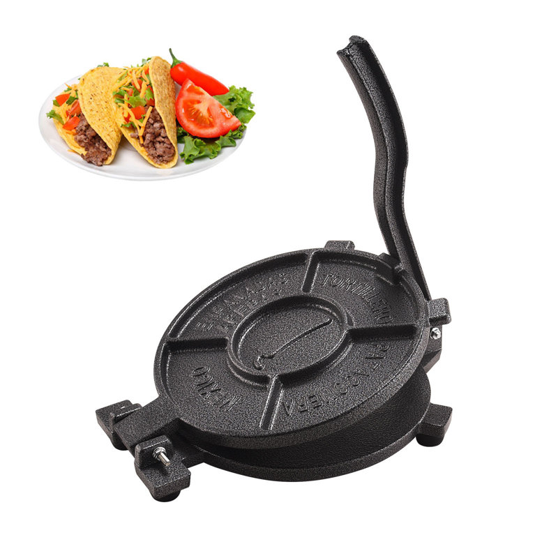 Black Cast Iron 10.4" Non-Stick Tortilla Press with Parchment Paper