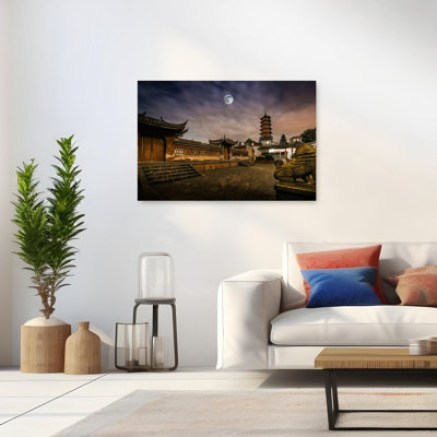 Clair de lune, temple, pagode, art dramatique traditionnel serein, architecture de lion, paysage mural