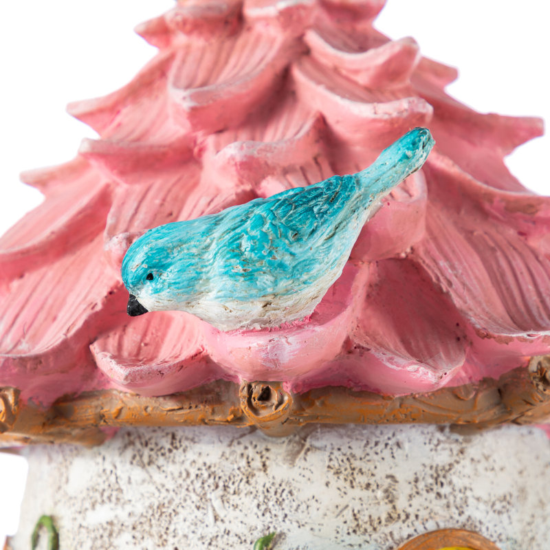 9"H Garden Resin Birdhouse with Roof,Pink, Pink