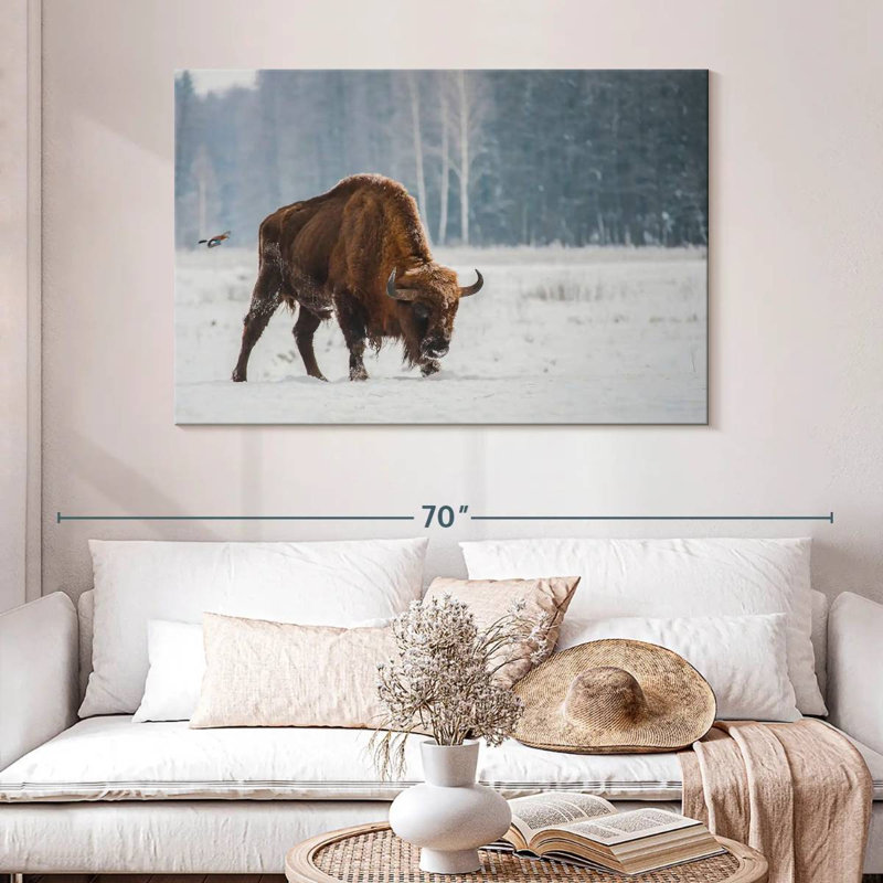 Brampt Bison In Snowy Forest, 32" H x 48" W