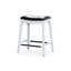 Tabouret 30 ", finition blanche, siège en cuir noir