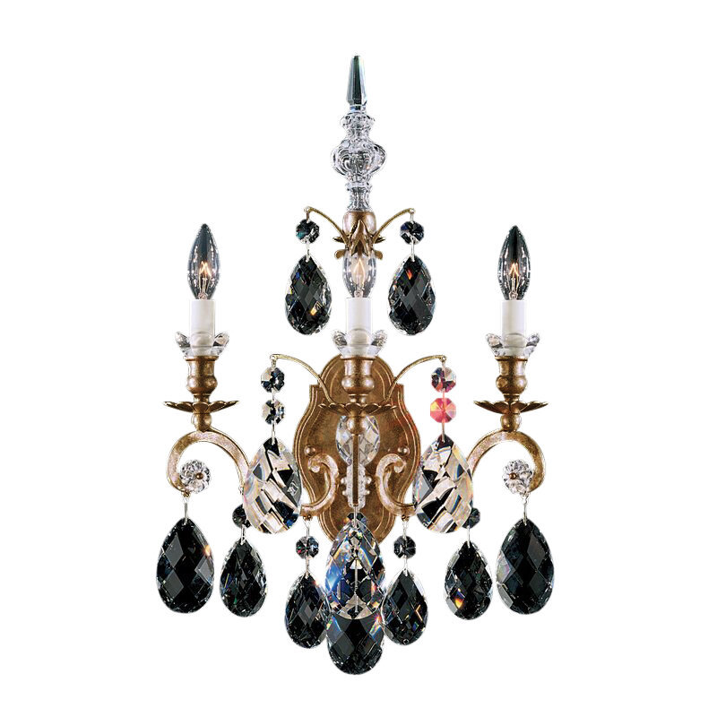 Renaissance 3 - Light Candle Wall Light, Etruscan Gold, Handcut Clear