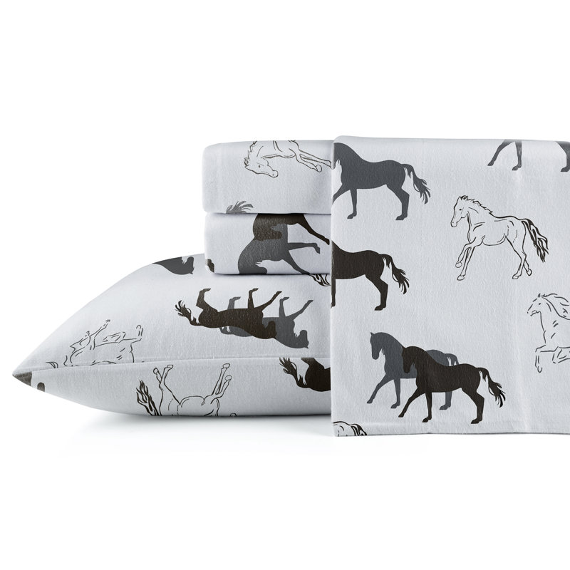 Ensemble de draps 100% coton en flanelle imprimée 180 g / m² Pointehaven, Ensemble de draps pour très grand lit avec 2 taie