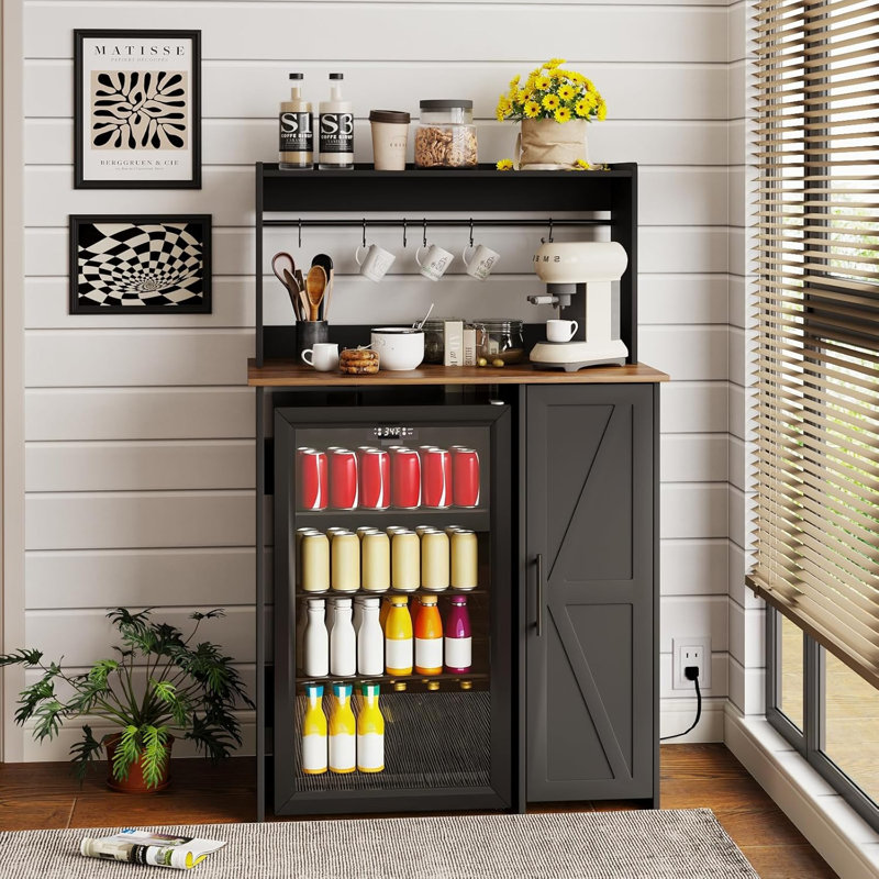 Mini armoire de réfrigérateur avec espace de rangement, armoire à café, support à micro-ondes avec prise, tablette réglable et dispositif anti-basculement, convenant à la cuisine, à la salle à manger et au bureau