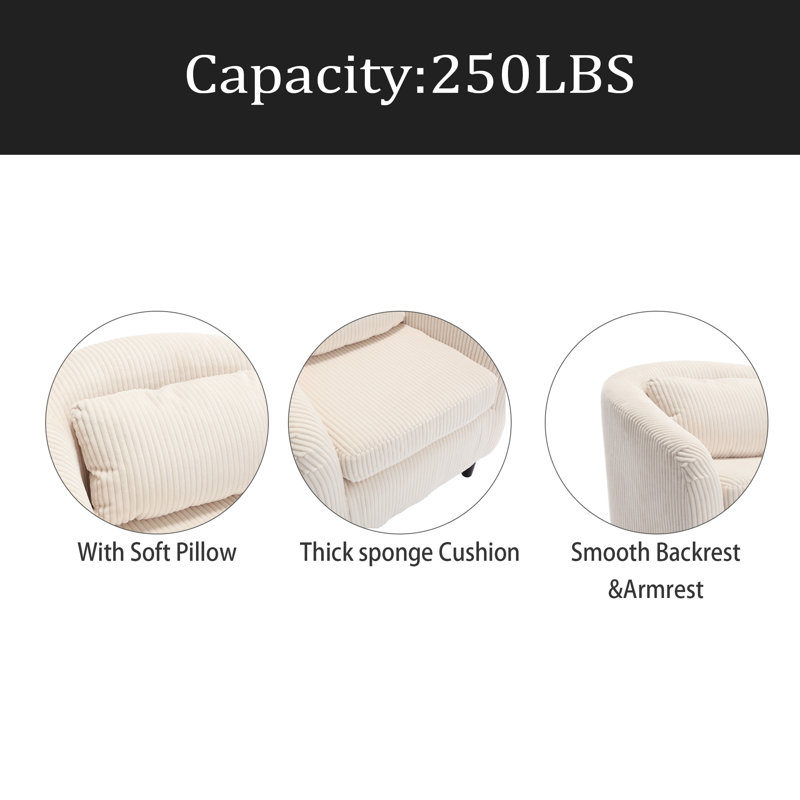 Fauteuil demi-tonneau Living Room, Velours côtelé beige
