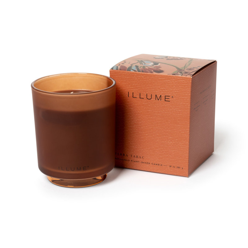 ILLUME Beautifully Done Essentials Terra Tabac Statement Glass Scented Candle, Refillable Boxed Glass