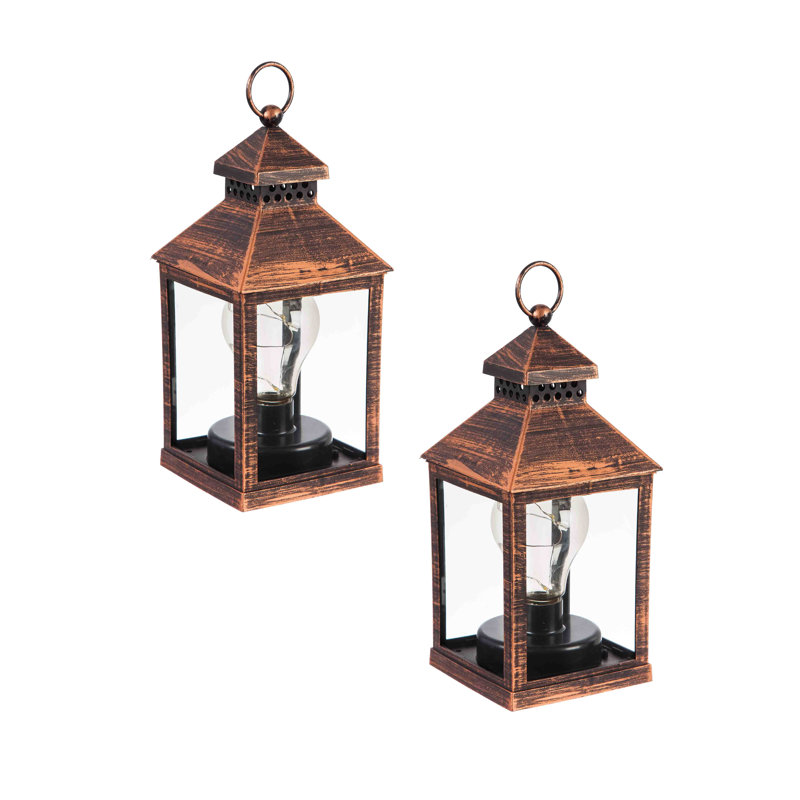 Lanterne scintillante à piles 8,5 "H, ensemble de 2, Bronze brossé