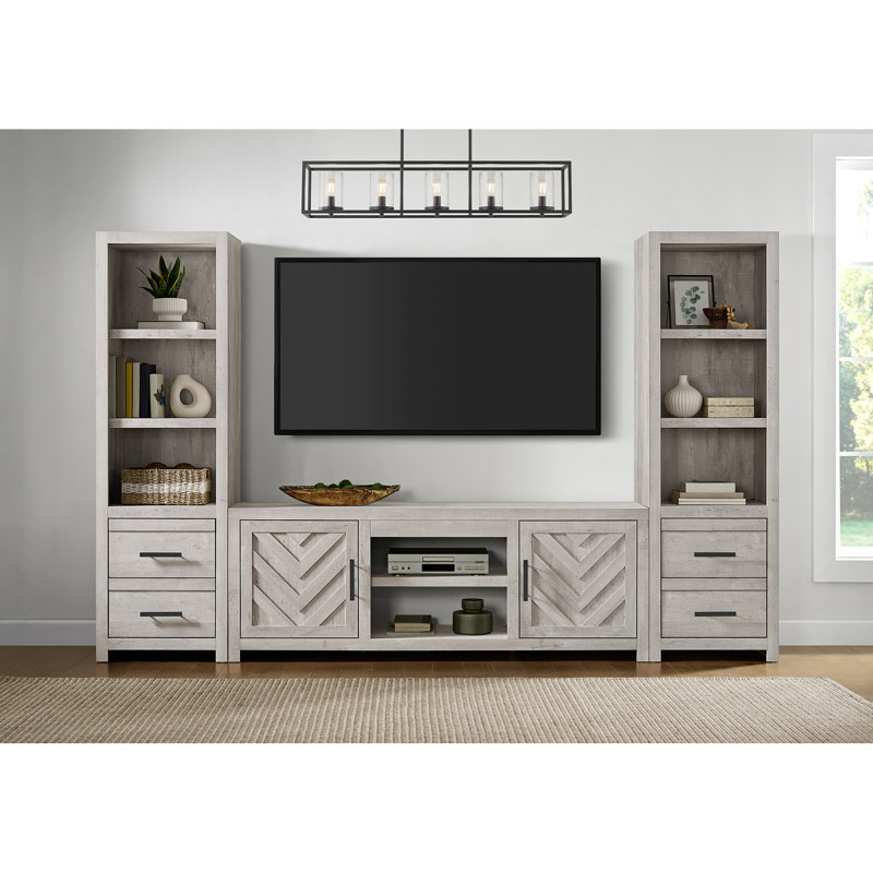 Meuble audio-vidéo 4 pièces avec console de télévision blanche 82 po McSherrystown, 26" H x 71" W x 16" D, No