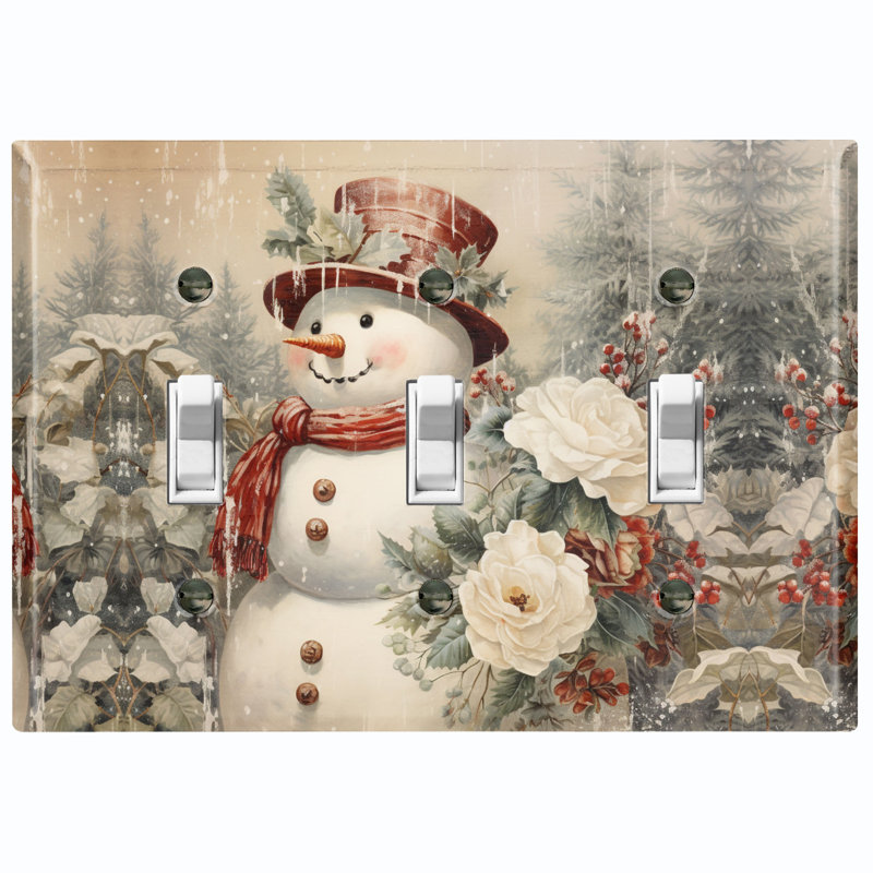 Christmas Festive Snow Man 3 - Gang Toggle Light Switch Standard Wall Plate