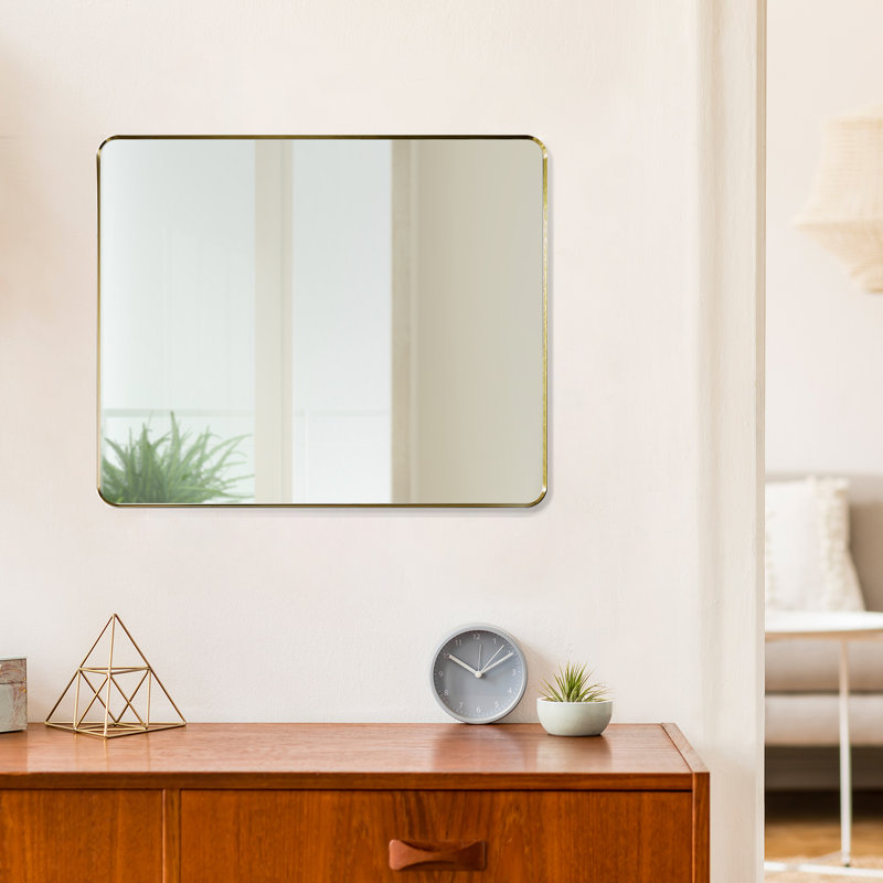 Metal Flat Wall Mirror, Brushed Gold, 30" H x 36" W