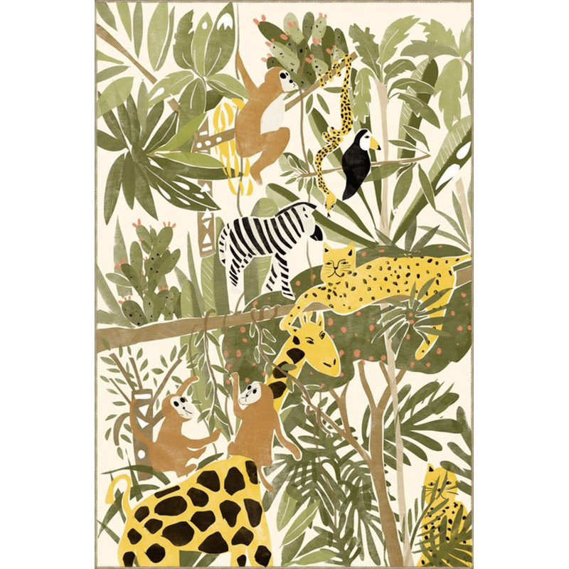Tapis décoratif moderne à motif singe vert et girafe