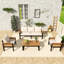 Ensemble de conversation de patio 4 pièces en bois avec coussin beige-334722587