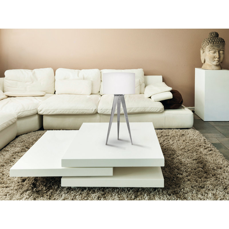 Abingdon Metal Tripod Lamp, Matt nickel, White