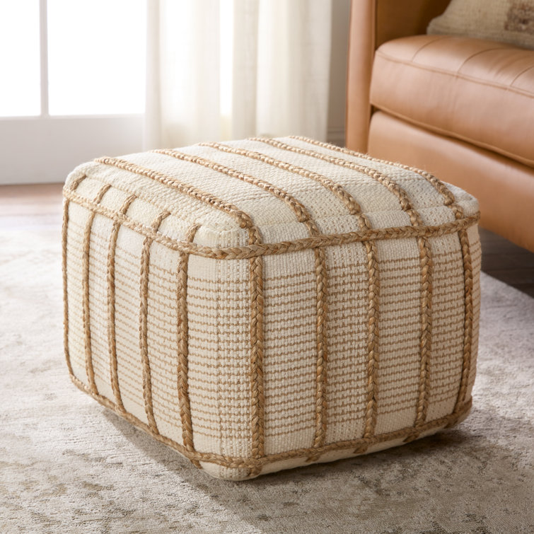 Square Black Jute Pouffe Cushioned Foot Stool Ottoman or 