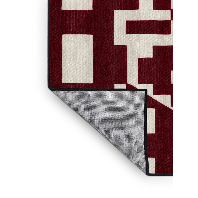 Tapis rouge à carreaux lavable à la machine, Carré 3 pi