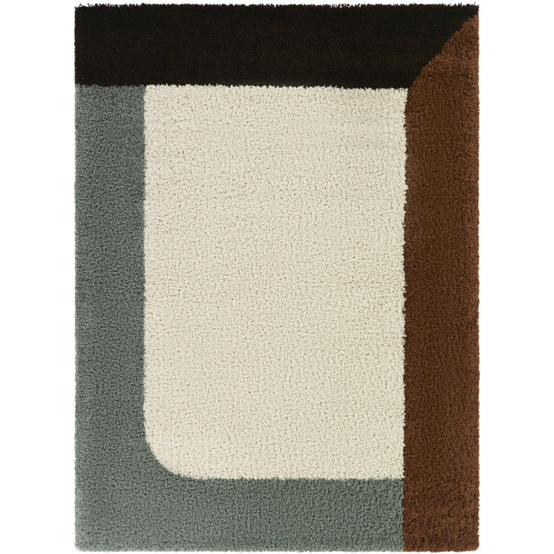 Leucon Blue/Rust Assymetrical Border Area Rug, Rectangle 7'10" x 10'