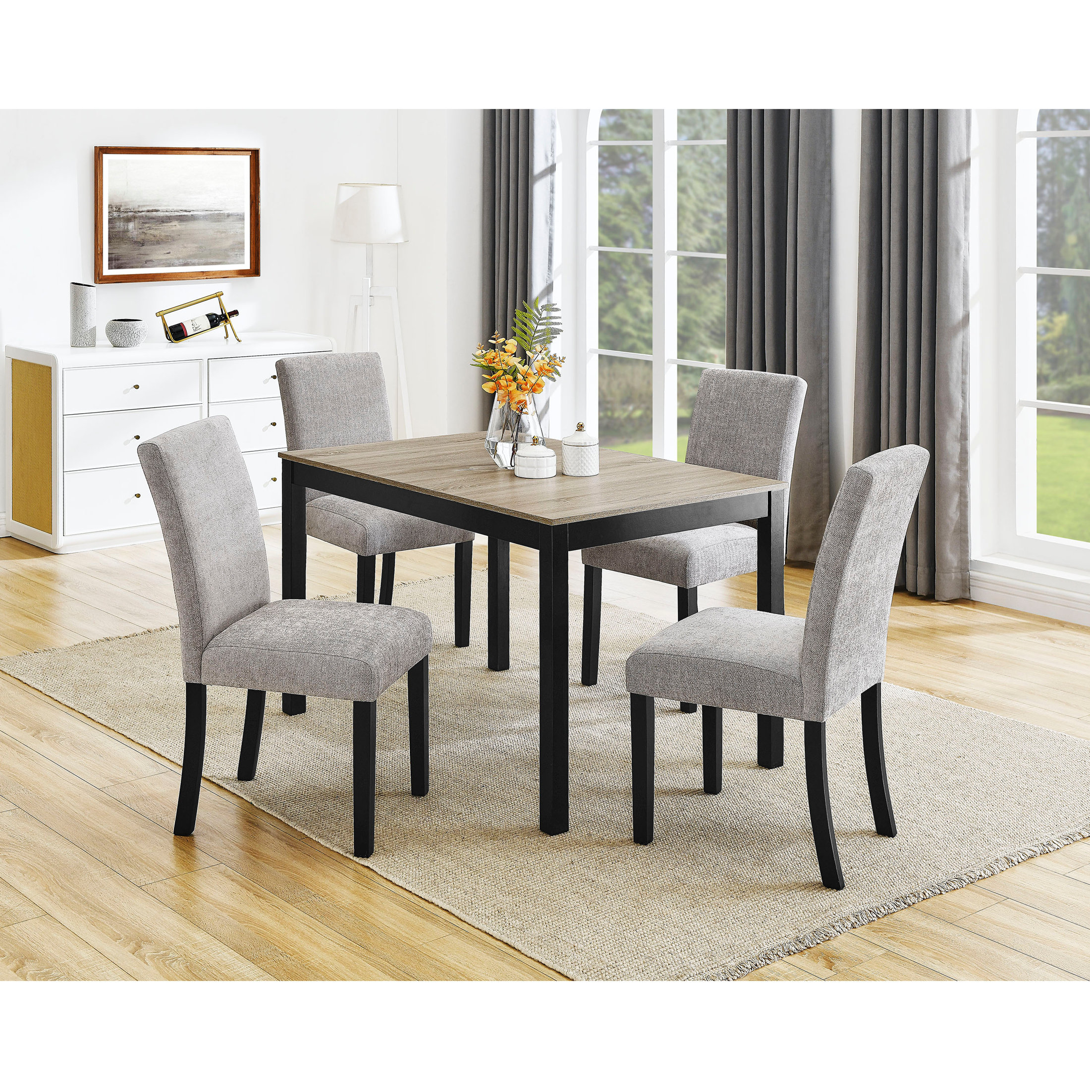 Latitude Run® 5pc Contemporary Two-Tone Dining Set – Rectangular Table ...