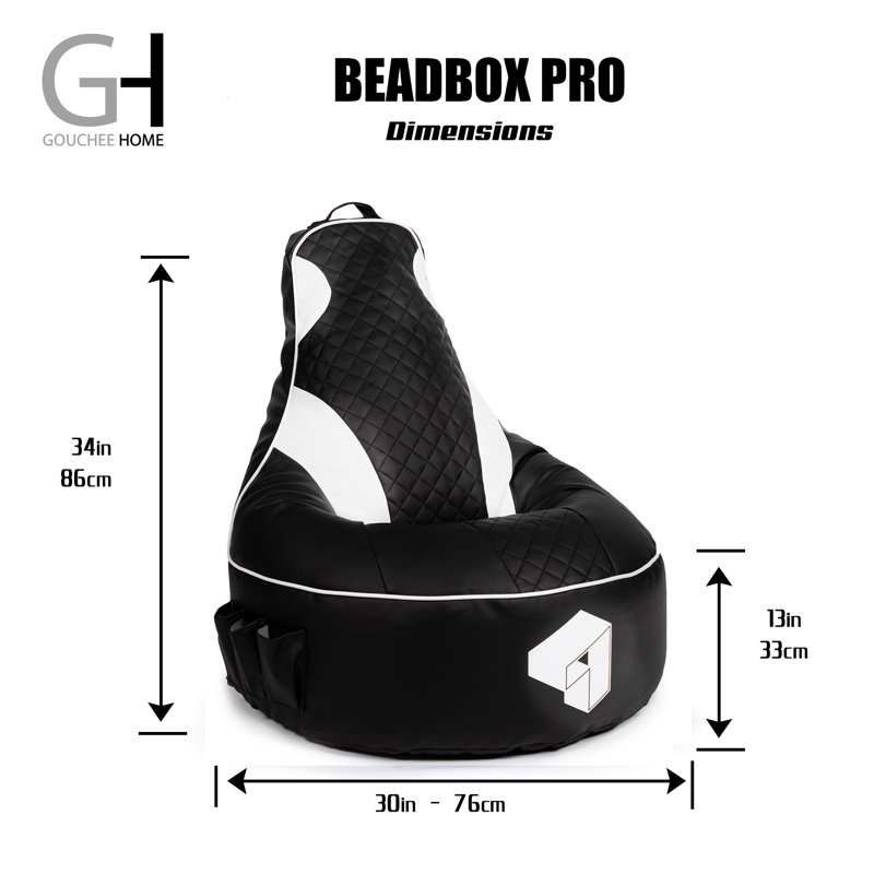 Beadbox Pro Gaming Bean Bag Chair, Black Faux Leather