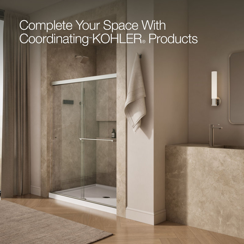Revel 59.62'' x 70'' Double Sliding Shower Door with CleanCoat® Technology, Crystal Clear, Anodized Brushed Nickel
